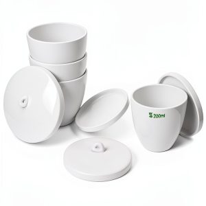Porcelain Crucible 200ml with Lid QWORK Durable Labware Pack of 4-0