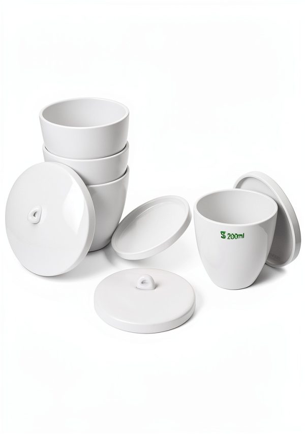 Porcelain Crucible 200ml with Lid QWORK Durable Labware Pack of 4-0