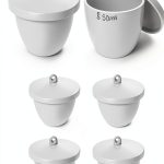 QWORK Porcelain Crucible with Lid 6 Pack 50ml White Smooth Surface-0