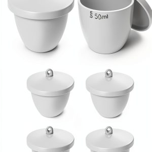 QWORK Porcelain Crucible with Lid 6 Pack 50ml White Smooth Surface-0