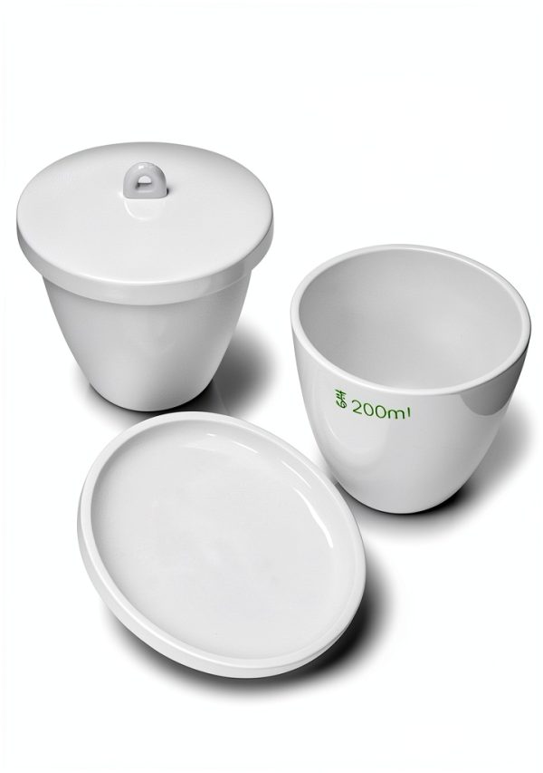 Porcelain Crucible 200ml with Lid QWORK Durable Labware Pack of 4-7