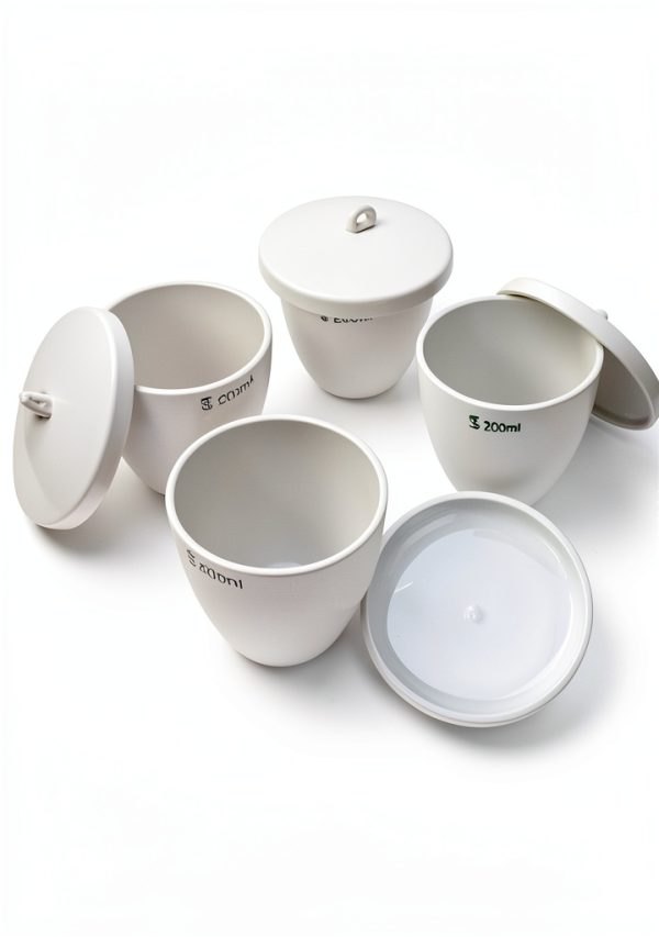 Porcelain Crucible 200ml with Lid QWORK Durable Labware Pack of 4-6